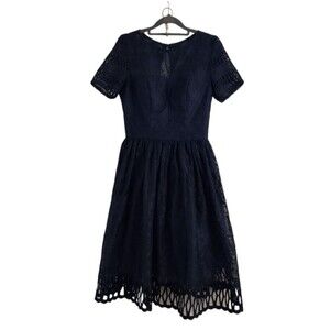 Chi Chi London Sheridan Dress Womens 4 Navy Blue Fit & Flare Lace Short Sleeve